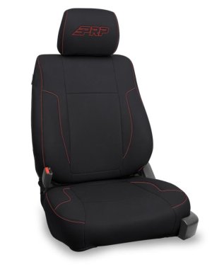 Ford Raptor Seat Covers - Front - PRP Seats - Durable Vinyl - Black with Red Stitch - `12-`14